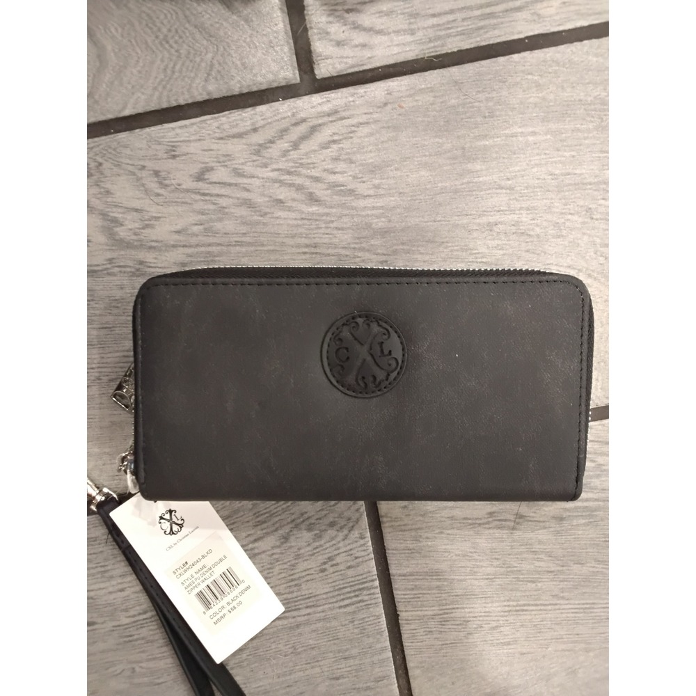 CXL by Christian Lacroix Ames Black Denim Double Zipper Wallet Wristlet